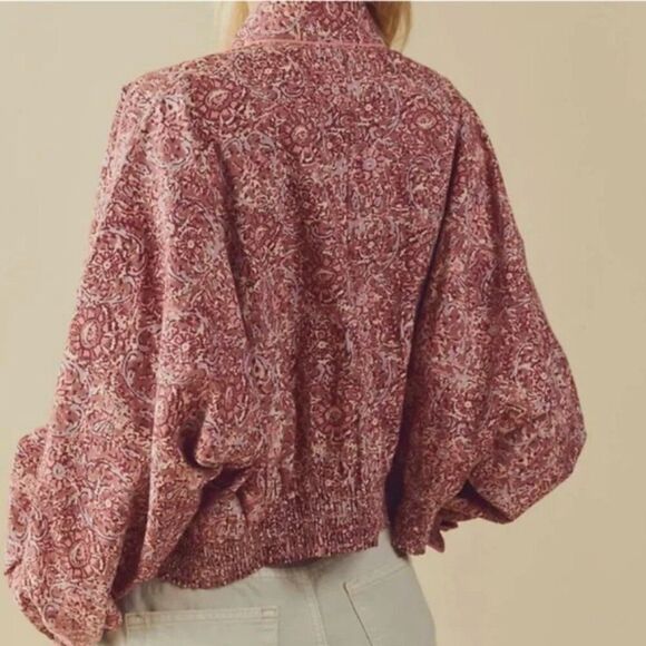 Free People Rosalina Jacket Mocha Combo Printed Dolman Sleeve Size Small - Picture 4 of 16